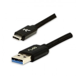 Logo USB kábel (3.2 gen 1), USB A samec - USB C samec, 1m, 5 Gb/s, 5V/3A, čierny, box, nylónové opletenie, hliníkový kryt konek