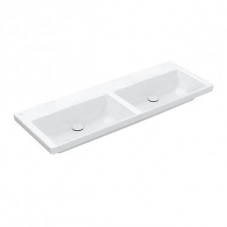 Villeroy & Boch SUBWAY 3.0 dvojumývadlo bez prepadu 2x bez otvoru pre batériu 1300 x 470 mm, biela Alpin Ceramic Plus, 4A71D3R1