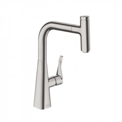 Hansgrohe Metris Select M71 drezová batéria 240 s vyťahovacím výtokom s tlačítkom Select vzhľad nerez 14857800