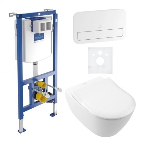 VILLEROY & BOCH Subway 2.0 predstenový set modul ViConnect, WC misa DirectFlush, sedátko SoftClose, tlačítko biele 5614R201SET