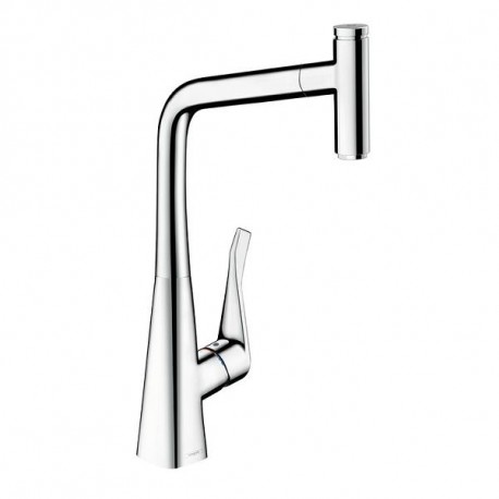 Hansgrohe Metris Select M71 drezová batéria 320 s vyťahovacím výtokom chróm s tlačítkom Select 14884000