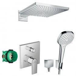 Hansgrohe Vernis Shape sprchový systém 8v1 s hlavovou sprchou Raindance E s termostatom a ručnou sprchou Select chróm 26238CP21