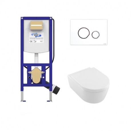 SANIT predstenový modul WC Ineo Plus + WC misa AVENTO s DirectFlush, sedátko SoftClose, tlačítko biele lesklé