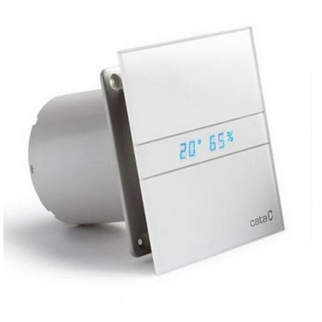 CATA E-120 GTH ventilátor kúpeľňový Hygro + Timer, 2 rýchl., LED teplomer + vlhkomer, sklenený čelný kryt, 00901200