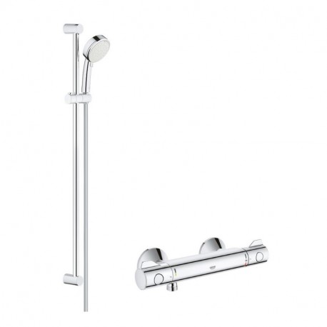 Grohe GROHTHERM 800 nástenný set 2v1, sprchová termostatická batéria GROHTHERM 800 so sprchovým setom 90 cm chróm, 345580SET