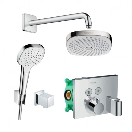 Hansgrohe VERNIS Shape zostava vanová podomietková termostat batéria s hlavová sprcha, hadica a ručná sprcha chróm 459952