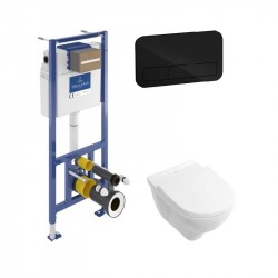 Villeroy & Boch predstenový modul ViConnect Pro S + WC misa O.NOVO DirectFlush, sedátko SoftClose, tlačítko čierne sklo