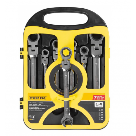 STREND PRO CSS819, 7 dielna, očkoploché, račňové s kĺbom, 8-19 mm