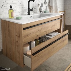 SALGAR skrinka s umývadlom ATTILA 80 cm Africa Oak + zrkadlo Moon 80 cm okrúhle