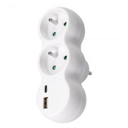 Solight rozbočovač s USB A+C rychlonabíjačkou 20W PD, 2 x 10A, biely