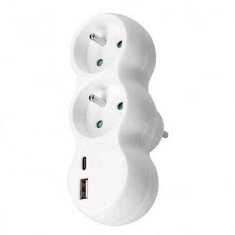 Solight rozbočovač s USB A+C rychlonabíjačkou 20W PD, 2 x 10A, biely